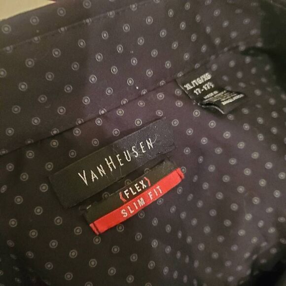 Van Heusen Black Dots Flex Slim Fit Stretch Button Front Dress Shirt Mens Size X - Picture 6 of 11
